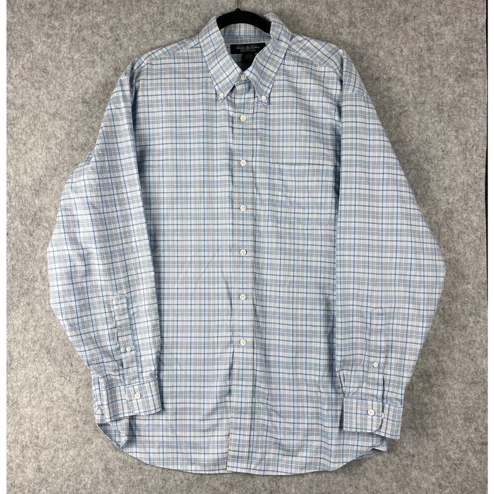 Brooks Brothers Country Club Shirt Mens XL‎ Blue Plaid Supima Cotton Non Iron